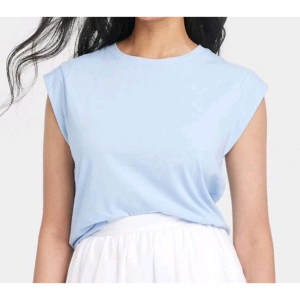 Women's Extended Short Sleeve T-Shirt - A New Day Light Blue Small